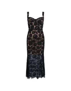 Black fine lace midi dress