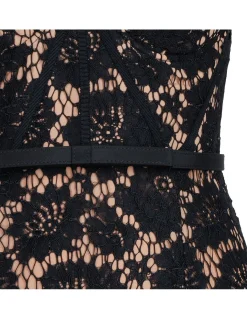 Black fine lace midi dress
