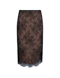 Black lace midi skirt