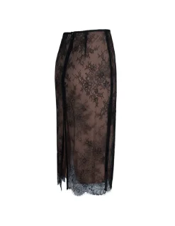 Black lace midi skirt