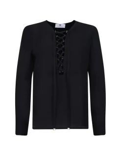 Black lace-up blouse