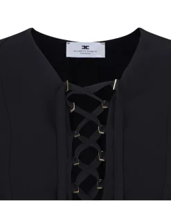 Black lace-up blouse