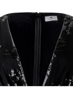 Black sheer dress with sequin embroidery