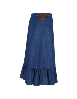Blue denim midi skirt