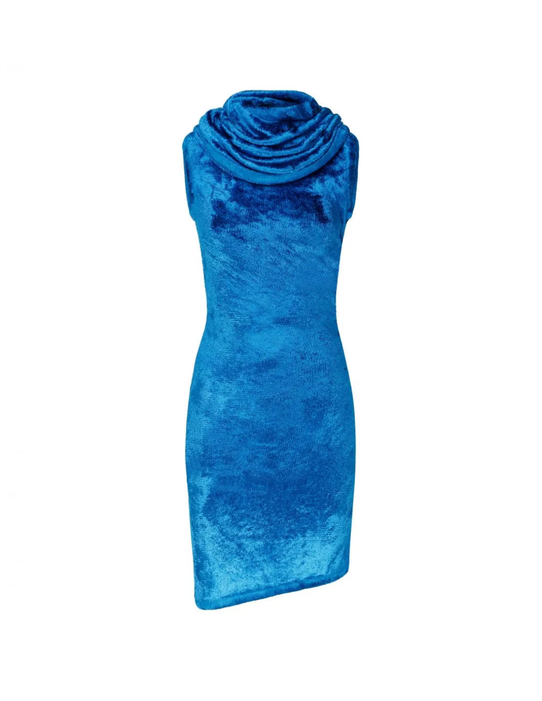 Blue shiny velvet mini hood dress