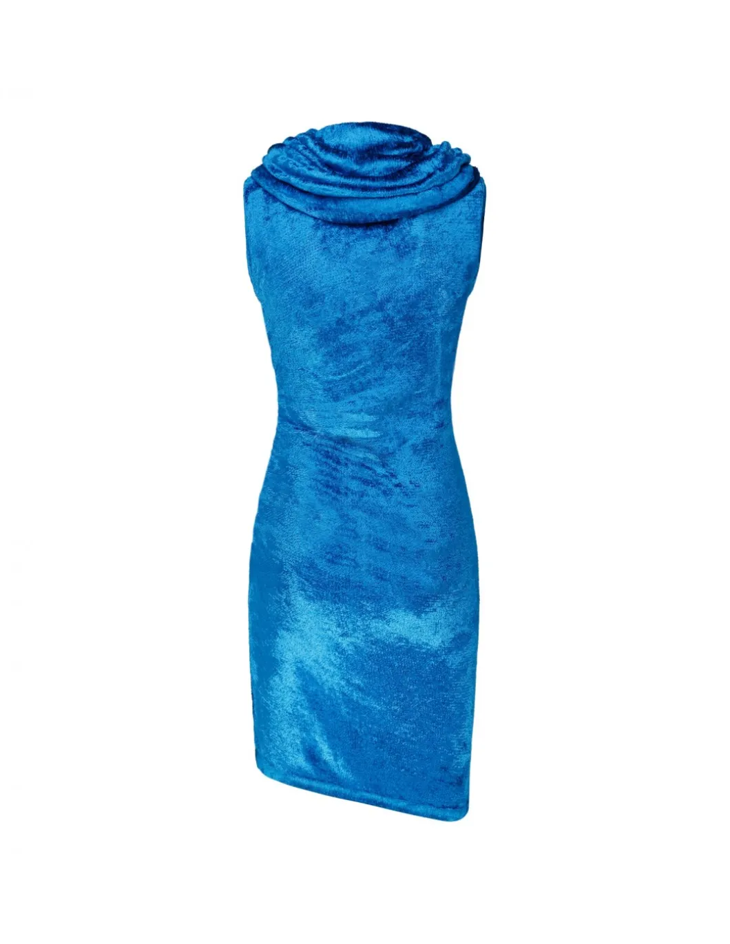 Blue shiny velvet mini hood dress