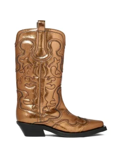 Bronze mid shaft embroidered Western boots