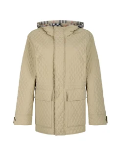 Check hood quilted nylon jacket
