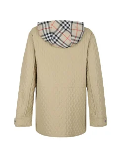 Check hood quilted nylon jacket