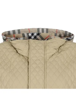 Check hood quilted nylon jacket
