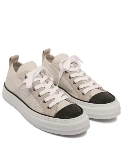 Cotton knit and suede sneakers