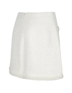 Cream boucle pearl trim mini skirt