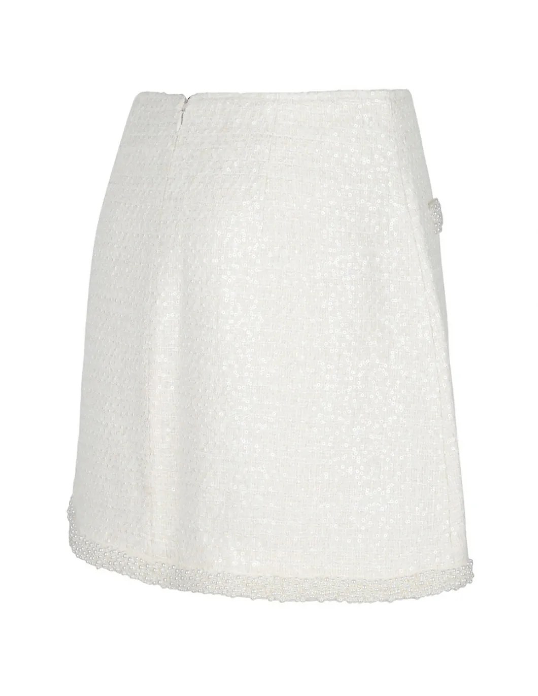 Cream boucle pearl trim mini skirt