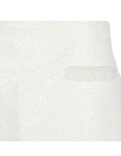 Cream boucle pearl trim mini skirt