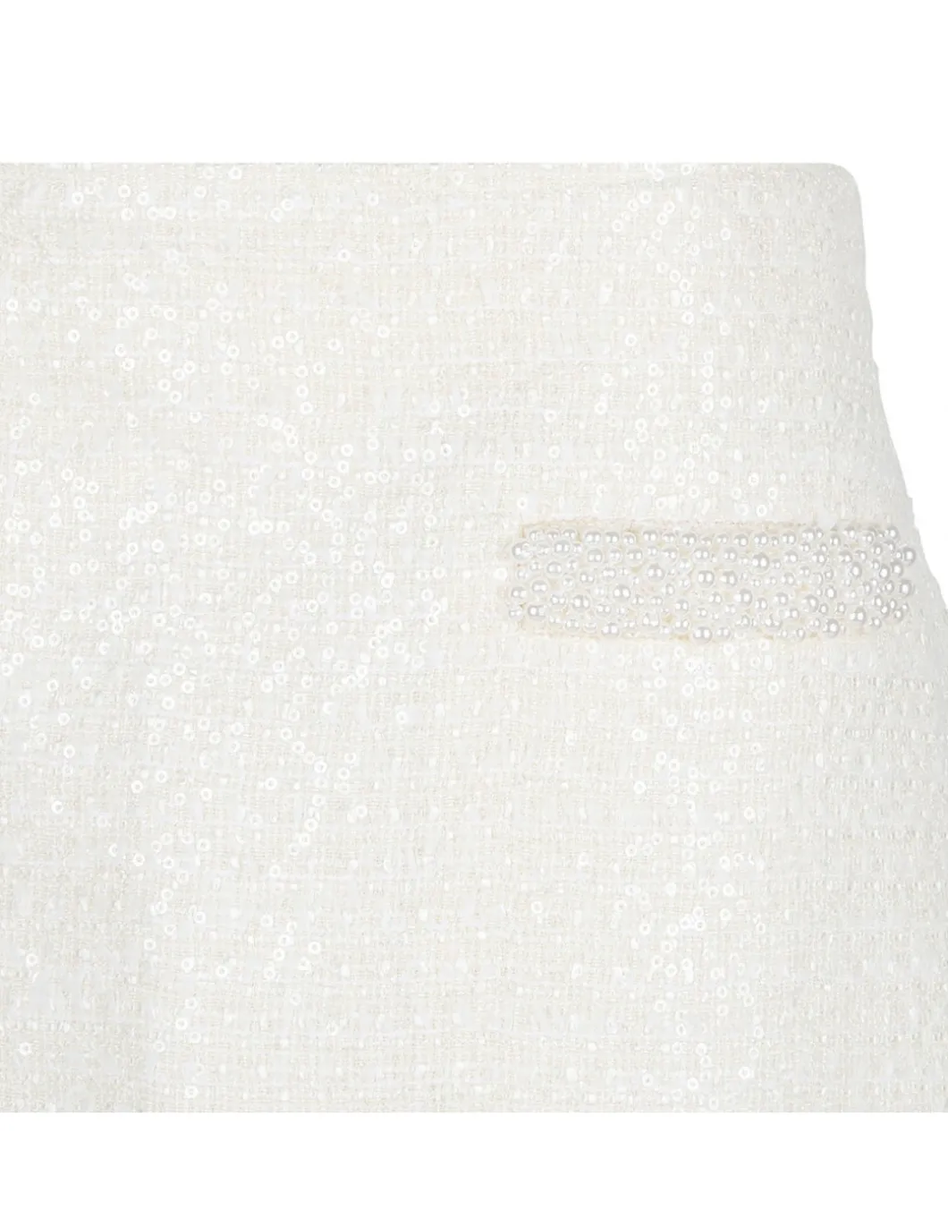 Cream boucle pearl trim mini skirt