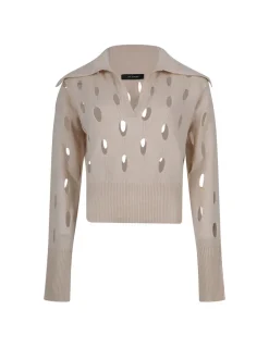 Cream hue wool blend polo sweater