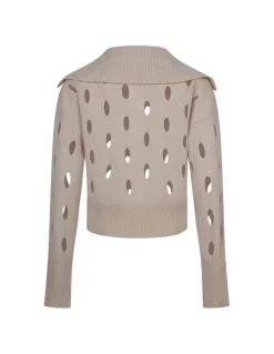 Cream hue wool blend polo sweater