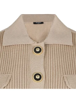 Cropped ribbed knit cardigan