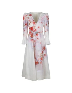 Crush frill sleeved midi dress