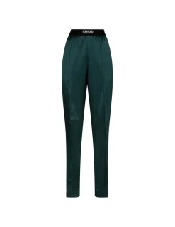 Dark emerald silk satin pants