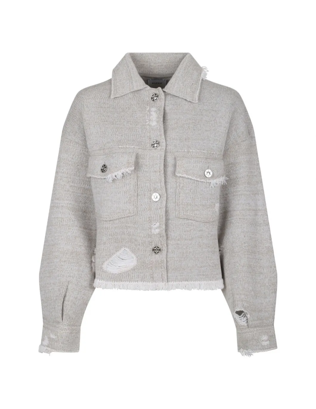 Denim fringed cashmere and cotton jacket