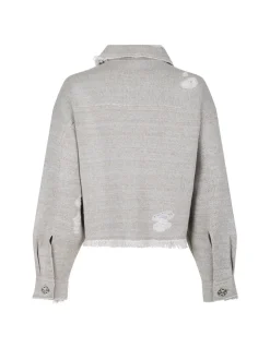 Denim fringed cashmere and cotton jacket