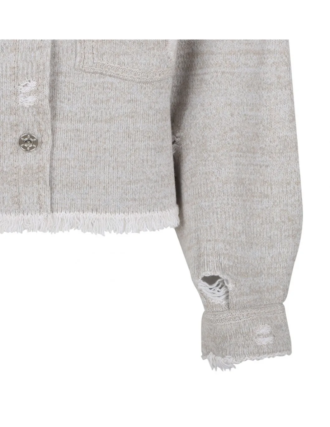 Denim fringed cashmere and cotton jacket