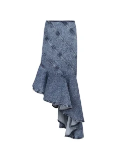 Denim spiral midi skirt