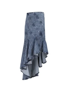 Denim spiral midi skirt