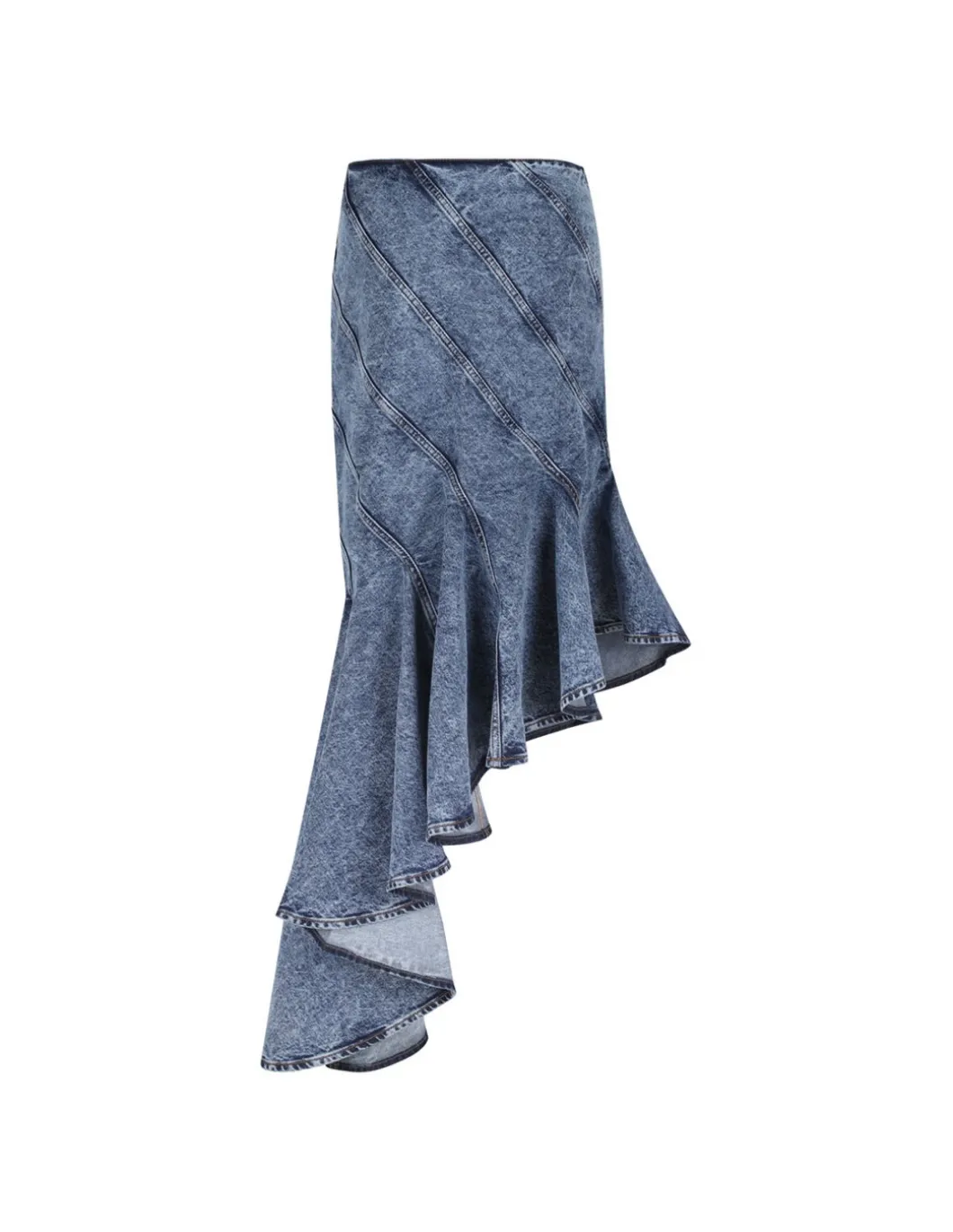 Denim spiral midi skirt