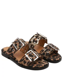 Feminine leopard denim sandals