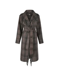 Fringed check coat