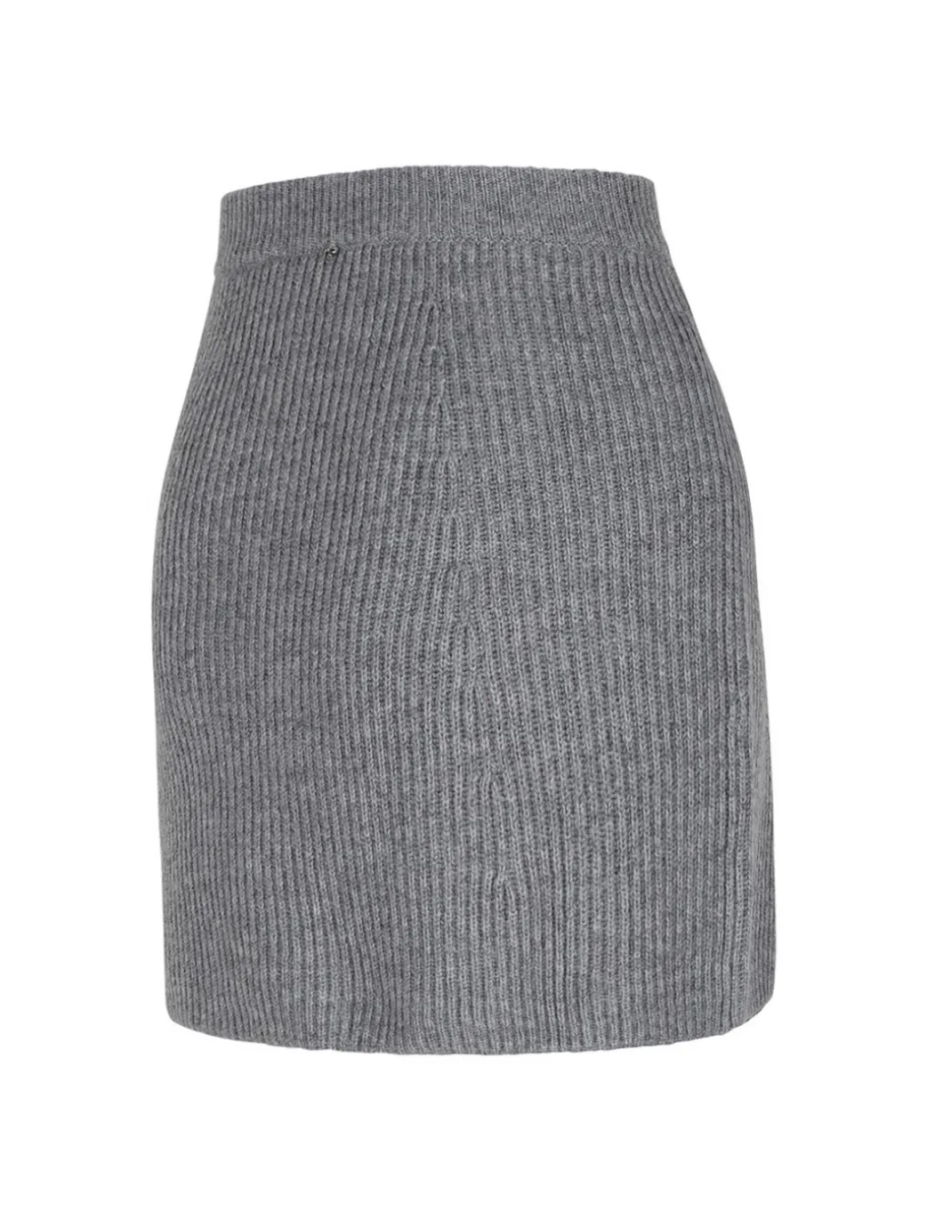 Gray ribbed-knit wool blend skirt