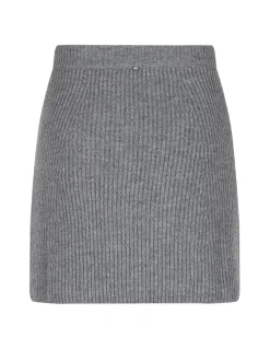 Gray ribbed-knit wool blend skirt