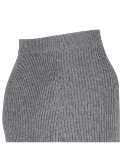 Gray ribbed-knit wool blend skirt