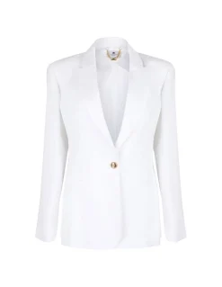Ivory linen-blend gabardine blazer