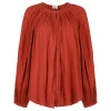 Jenna gathered cotton-gauze blouse
