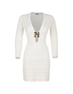 Knit dress with jewel flower