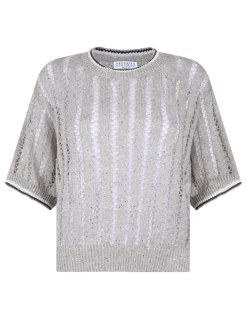Linen dazzling ribbed net sweater