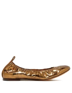 Metallic gold croc-embossed leather ballerinas