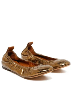 Metallic gold croc-embossed leather ballerinas