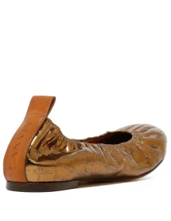 Metallic gold croc-embossed leather ballerinas