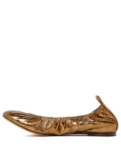 Metallic gold croc-embossed leather ballerinas