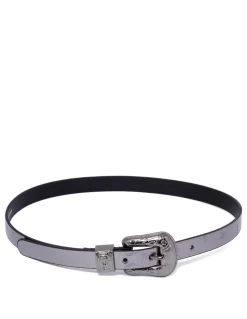 Metallic patent leather belt