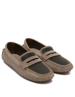 Monili-embellished suede loafers