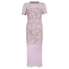 Pink fine lace pearl midi dress