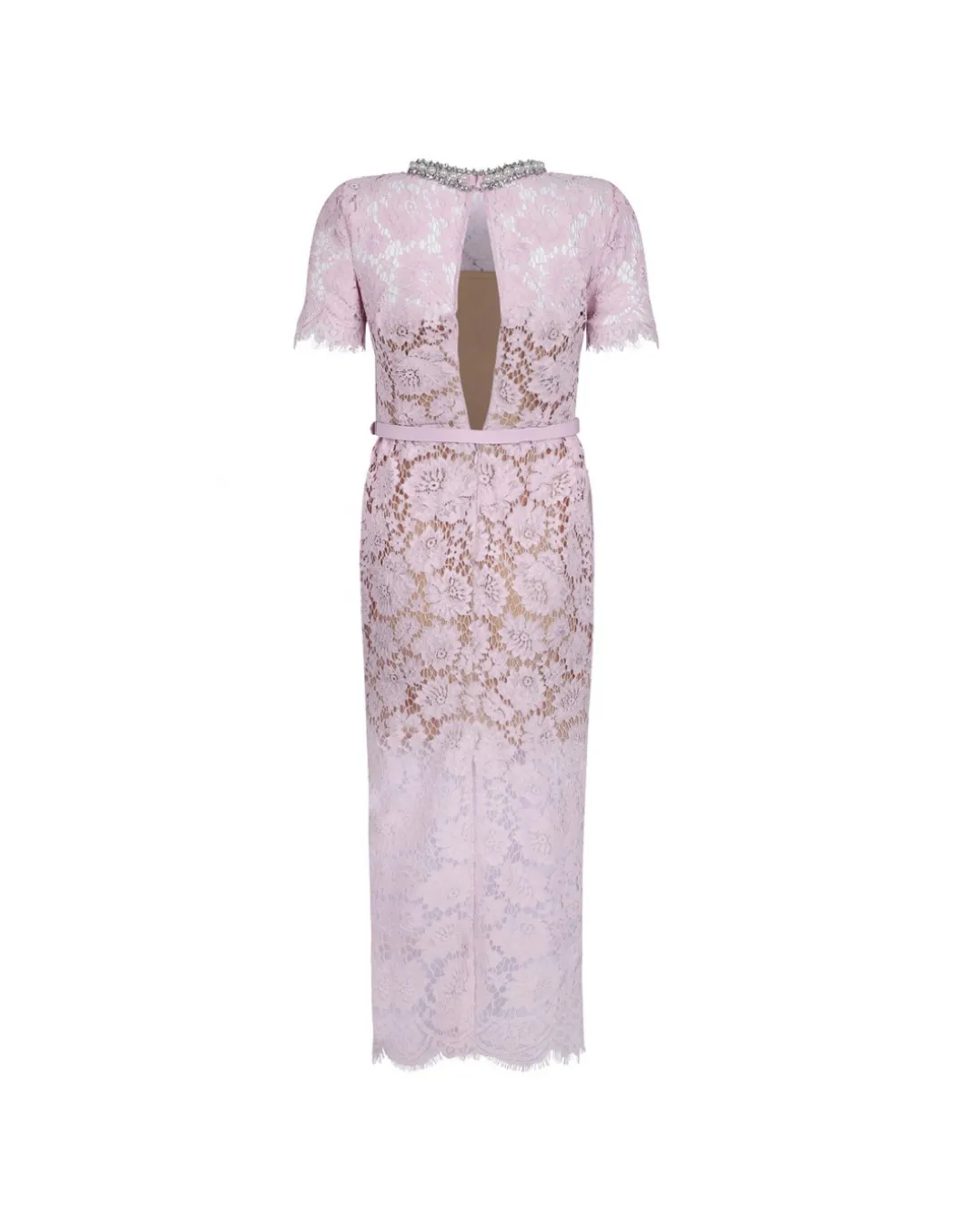 Pink fine lace pearl midi dress