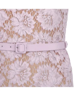Pink fine lace pearl midi dress