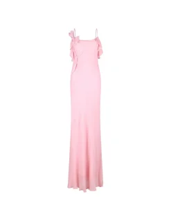 Pink georgette flower maxi dress