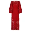 Red Nature guipure midi dress